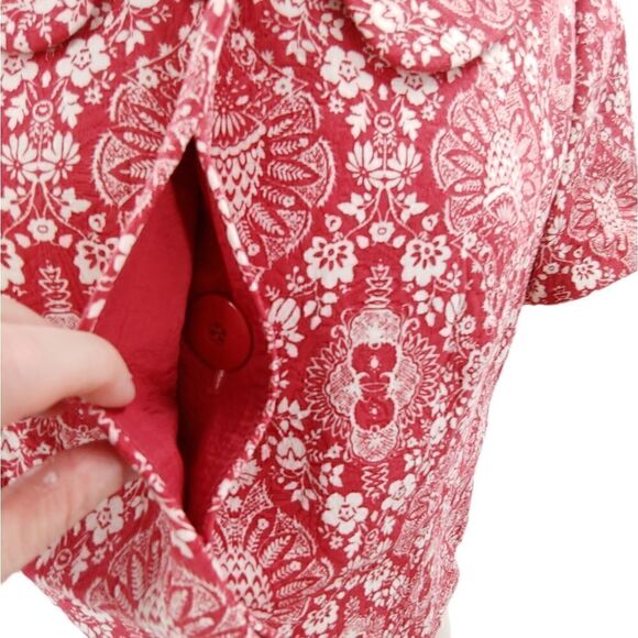 Loft red & white cotton matelasse short sleeve jacket w/ peter pan collar size 6 - Picture 5 of 15
